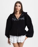 CRYSTALAND BLACK ZIP UP HOODIE - obrazek 2