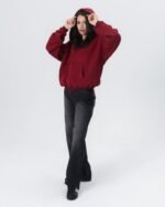 CRYSTALAND ESSENTIAL BURGUNDY ZIP HOODIE - obrazek 3