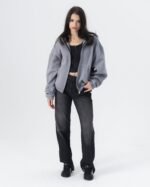 CRYSTALAND ESSENTIAL SILVER GREY ZIP HOODIE - obrazek 5