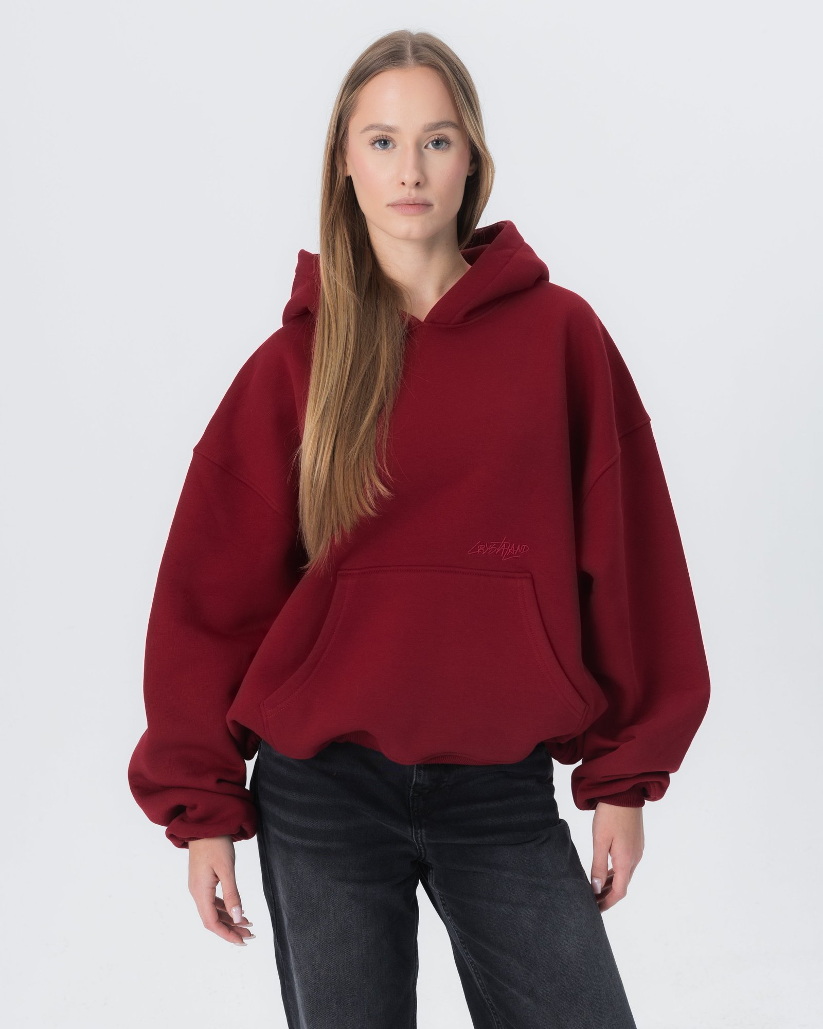 Crystalandexport-061 CRYSTALAND ESSENTIAL BURGUNDY HOODIE - obrazek 1